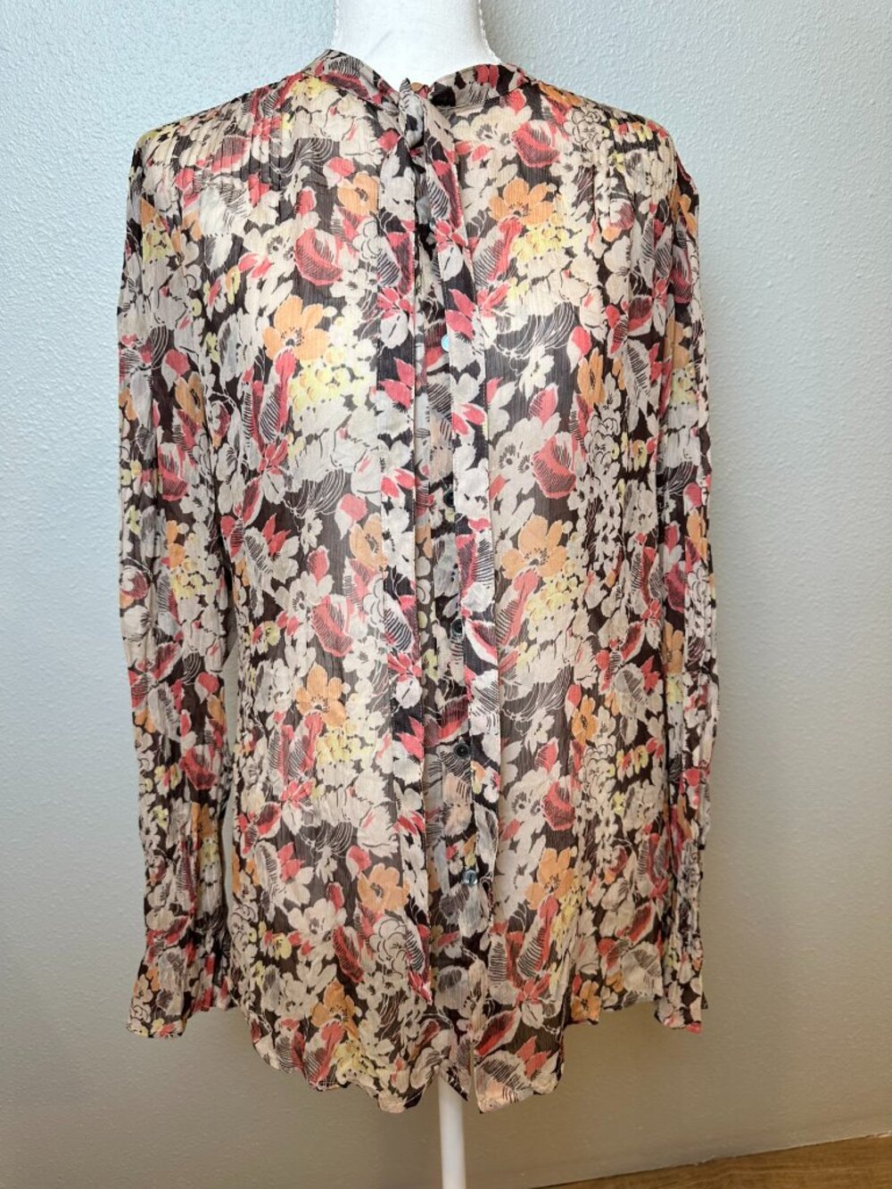 Polo Ralph Lauren Floral Georgette Tie-Neck Blouse - Size 4 - Autumn Print